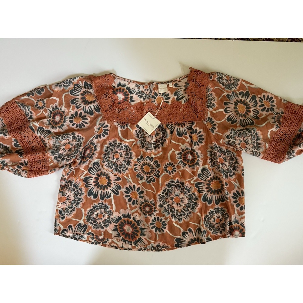 Zac & Rachel Women 3XL Blouse Boho Floral Lace Crochet Floral Rust Orange NWT